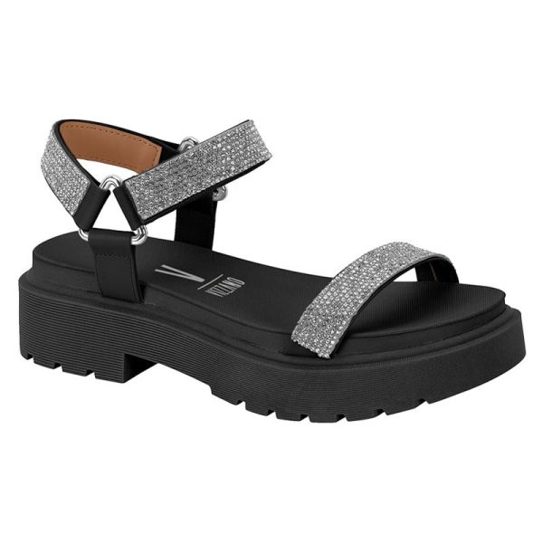 Sandália Papete Feminina Velcro Strass Vizzano